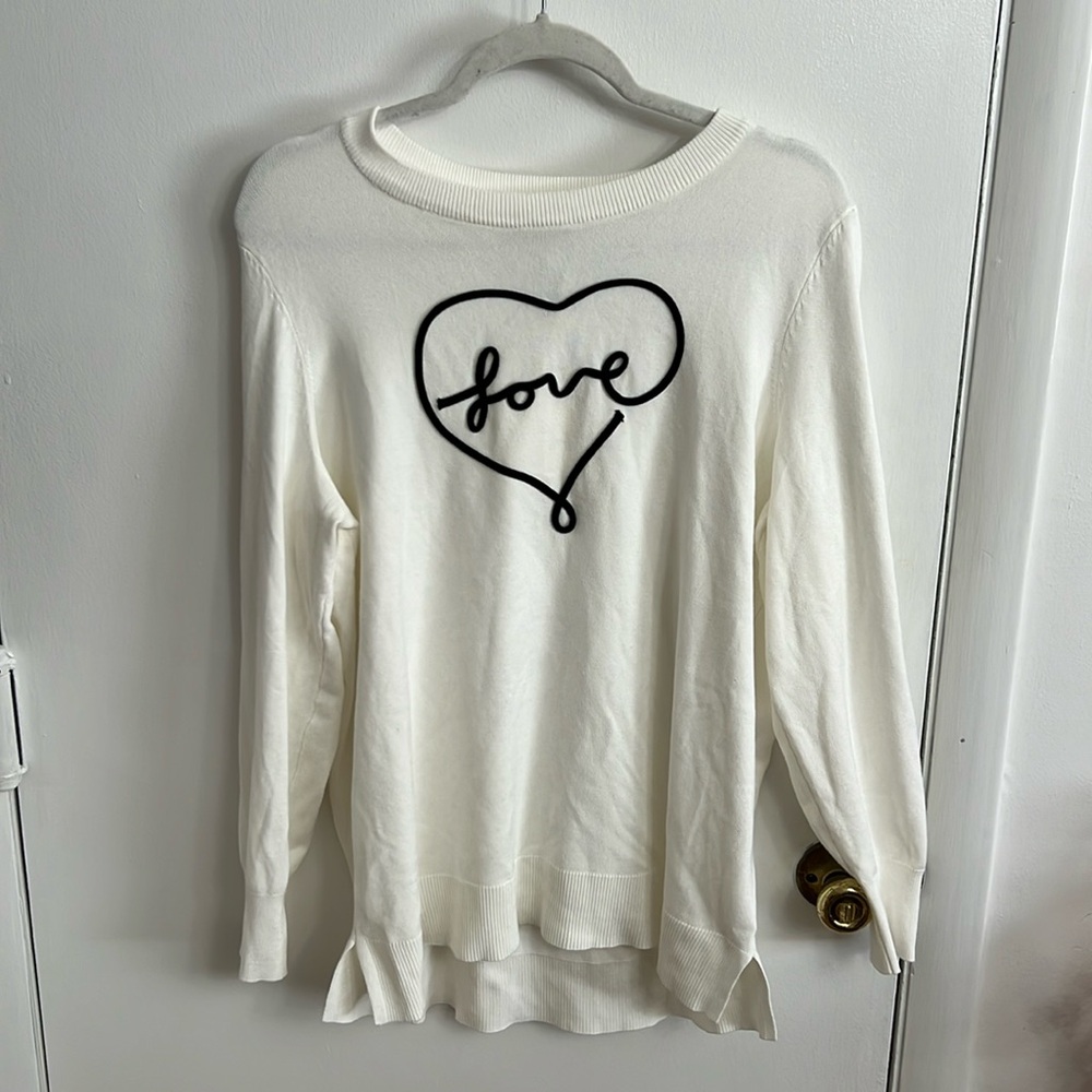 Marled Off White “Love” Sweater 1x